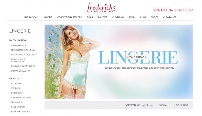 Screenshot Of Fredericks Of Hollywood Lingerie Shop