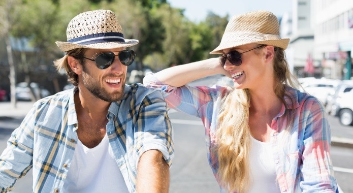 man and woman smiling