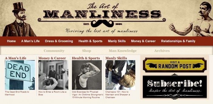 homepage of the Art of Manliness