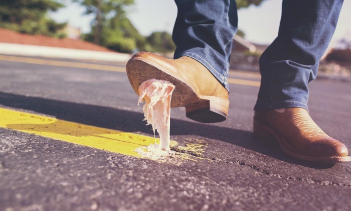 pessimistic man with chewing gum