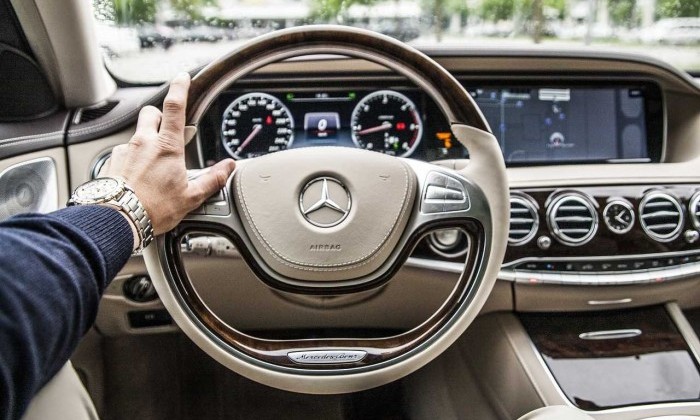 steering wheel in luxurious car