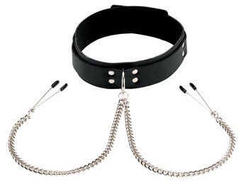 Spartacus Tweezer Nipple Clamps With Leather Collar