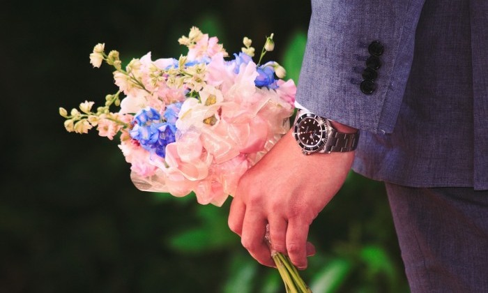 man with bouquet