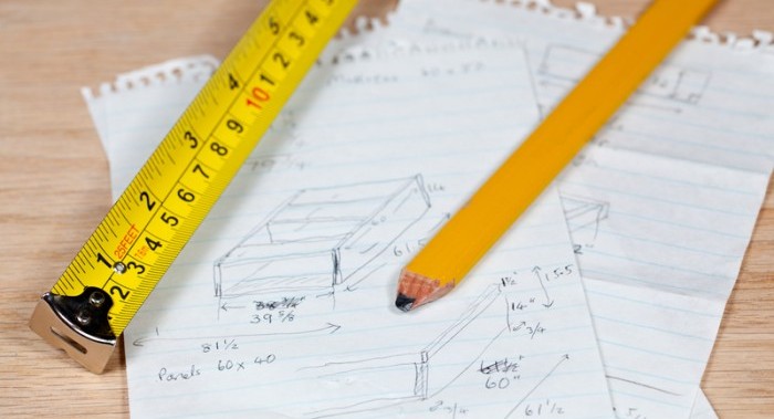 woodworking plan and pencil